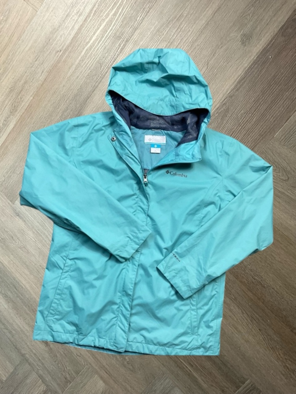 Columbia Jacket Girls XL 18/20 Aqua Teal Hooded Rain Lightweight Water Resistant